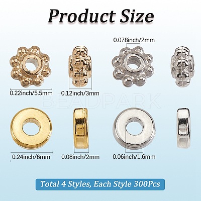 1200Pcs 4 Styles CCB Plastic Spacer Beads CCB-SP0001-07-1