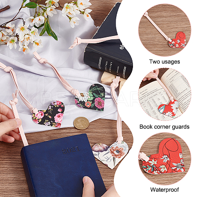 12Pcs 6 Colors  Printed Imitation Leather Bookmarks AJEW-OC0004-41-1