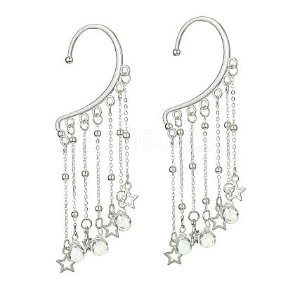 Brass Star & Glass Teardrop Tassel Earrings EJEW-JE05517-1