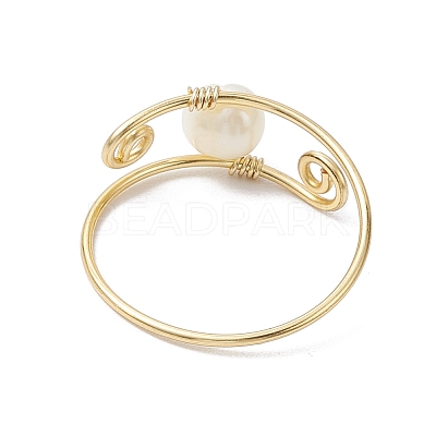 Round Natural Cultured Freshwater Pearl Finger Rings RJEW-JR00746-1