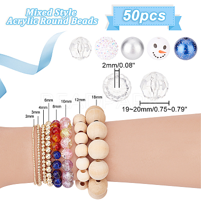 1 Set Mixed Style Acrylic Round Beads Sets SACR-PH0001-52G-1