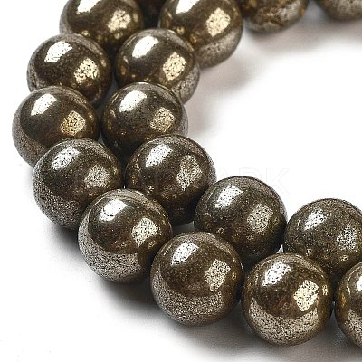 Natural Pyrite Round Beads Strands G-F197-10-10mm-1