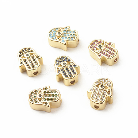 Rack Plating Brass Cubic Zirconia Beads KK-B051-03G-1