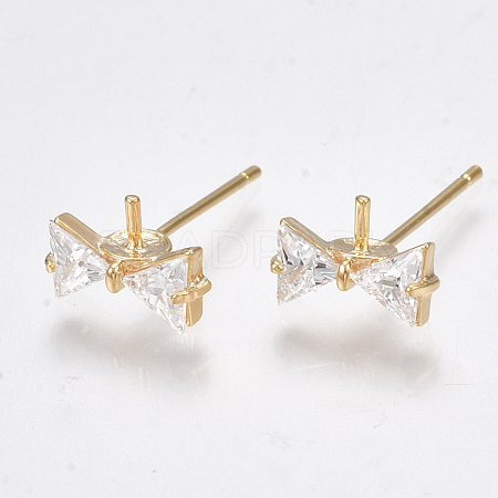 Brass Cubic Zirconia Stud Earring Findings KK-S350-051G-1