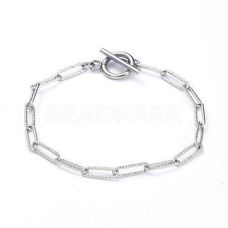 Tarnish Resistant 304 Stainless Steel Textured Paperclip Chain Bracelets BJEW-JB05112-1