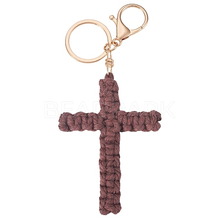 Cotton Cord Cross Keychains AJEW-TAC0031-03B-1