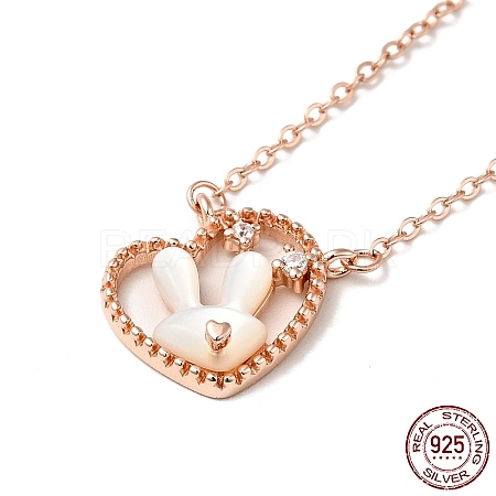 White Shell Rabbit Pendant Necklace with Clear Cubic Zirconia NJEW-G078-01RG-1