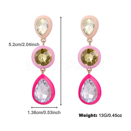 Zinc Alloy Enamel & Colorful Glass Rhinestone Stud Dangle Earrings FS-WGE1C08-03-1