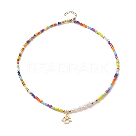 Natural Cultured Freshwater Pearl & Glass Seed Beaded Necklaces NJEW-JN04263-1
