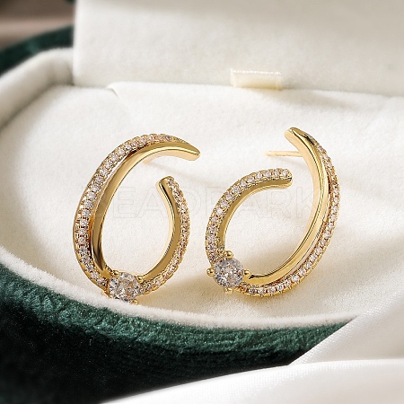 Brass Micro Pave Clear Cubic Zirconia Stud Earrings for Women LS-EJEW-A110-04G-1
