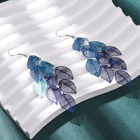 430 Stainless Steel Leaf Dangle Earrings EJEW-A137-08P-04-1