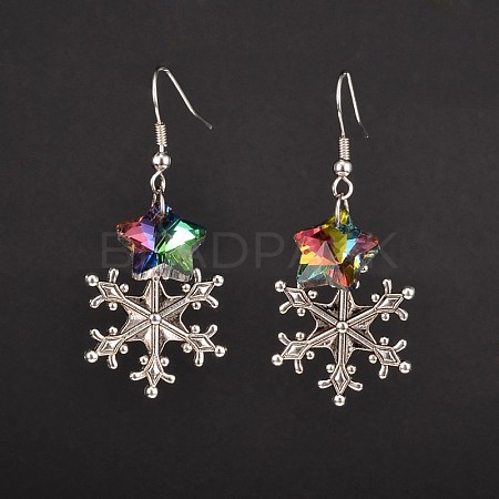 Christmas Alloy Snowflake Dangle Earrings X-EJEW-JE01618-1