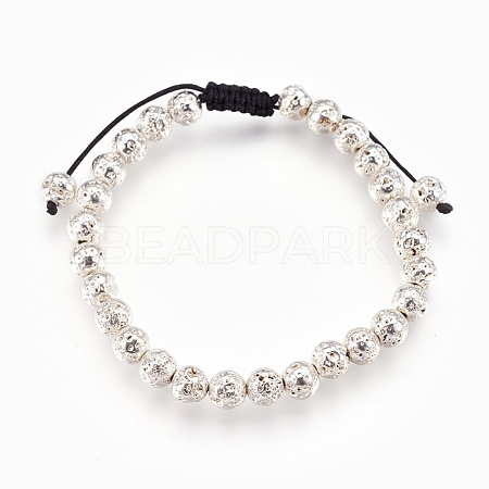 Electroplated Natural Lava Rock Braided Bead Bracelets BJEW-O162-H02-1