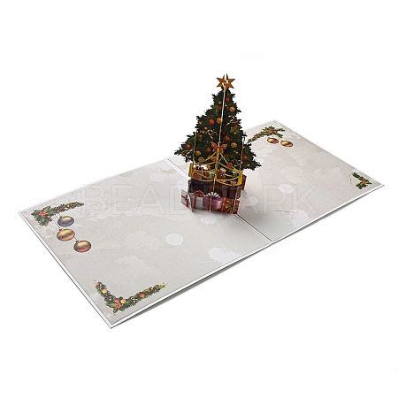 3D Christmas Tree Pop Up Paper Greeting Card AJEW-P124-E01-1