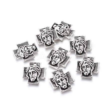 Tibetan Style Alloy Cross with Jesus Alloy Pendants for Easter Jewelry LF10674Y-NF-1