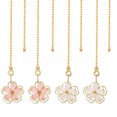 Flower Alloy Glass Charms Ceiling Fan Pull Chain Extenders HJEW-GL00012-1