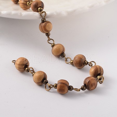 Round Handmade Wood Beaded Chains AJEW-JB00180-1