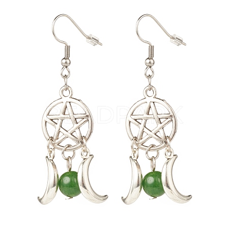 Woven Net with Natural Malaysia Jade Dangle Earrings EJEW-JE04945-01-1