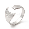 304 Stainless Steel Star & Moon Open Cuff Ring for Women RJEW-E063-07P-1