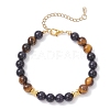 Round Natural Tiger Eye & Synthetic Blue Goldstone Beaded Bracelets for Women BJEW-JB12239-01-2
