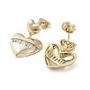 Heart Brass Dangle Stud Earrings with Cubic Zirconia EJEW-G371-06G-2