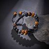 Natural Obsidian & Tiger Eye & Synthetic Hematite Braided Bead Bracelet BJEW-SW00001-22-3