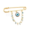 Cyan Resin Evil Eye with Brass Dangle Chain Lapel Pin JEWB-BR00076-1