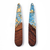 Transparent Resin & Walnut Wood Pendants X-RESI-N039-69H-3