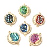 Rack Plating Brass Micro Pave Clear Cubic Zirconia Flat Round with Moon Connector Charms KK-K385-088G-1