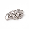 Brass Micro Pave Clear Cubic Zirconia Leaf Charms ZIRC-F132-62P-3