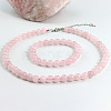Natural Rose Quartz Round Beaded Necklaces & Stretch Beaded Bracelets Sets WG4DE29-03-1