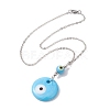 Light Sky Blue Glass Evil Eye Pendant Necklace with Alloy Cable Chains NJEW-JN04650-01-4