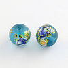 Flower Picture Frosted Glass Round Beads GFB-R004-14mm-F14-1
