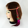 Women's Dyed Feather Braided Suede Cord Headbands OHAR-R183-06-2