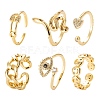 6Pcs 6 Styles Adjustable Brass Micro Pave Clear Cubic Zirconia Cuff Rings RJEW-LS0001-29G-1