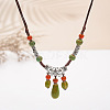 Bohemian Bohemian Alloy with Porcelain Teardrop Bead Tassel Pendant Adjustable Necklaces FS-WG3E161-03-1