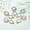 3Pcs 3 Style Natural Gemstone & Brass Beaded Finger Rings with 304 Stainless Steel Heart Charms for Women RJEW-JR00471-2