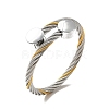 304 Stainless Steel Twist Rope Open Cuff Bangle with Flat Round Beaded for Women BJEW-P283-52-4