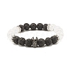 Natural Crackle Quartz & Lava Rock Round Beads Stretch Bracelets Set BJEW-JB07205-3