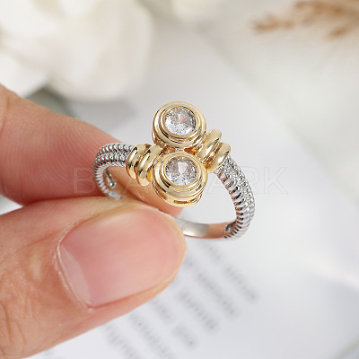 Flat Round Brass Micro Pave Clear Cubic Zirconia Finger Rings FS-WGBC030-01-1