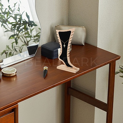 Foot Shaped Bamboo & Velvet Anklet Display Stands ODIS-WH0030-140A-1