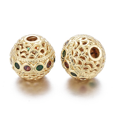 Brass Micro Pave Cubic Zirconia Beads X-KK-K244-19G-1