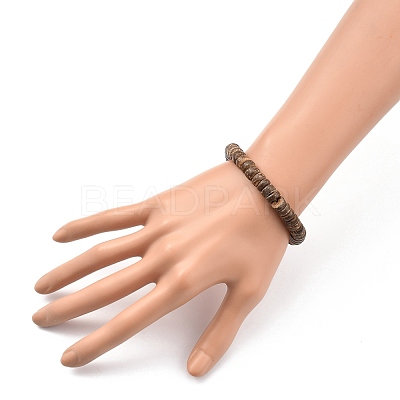 Rondelle Natural Coconut Stretch Bracelets BJEW-JB05361-01-1