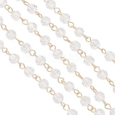 Handmade 304 Stainless Steel Glass Rondelle Link Chains AJEW-JB01460-01-1
