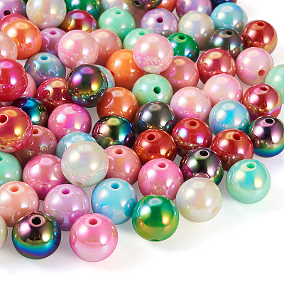 50Pcs UV Plating Rainbow Iridescent Acrylic Beads PACR-FP0001-05-1
