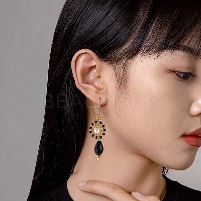 Shell Pearl & Glass Seed Braided Flat Round Dangle Earring and Beaded Bracelets Sets SJEW-SW00007-1