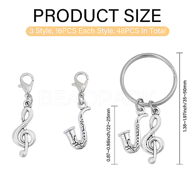48Pcs 3 Style Alloy Pendant Decoration & Keychain HJEW-CA00047-1