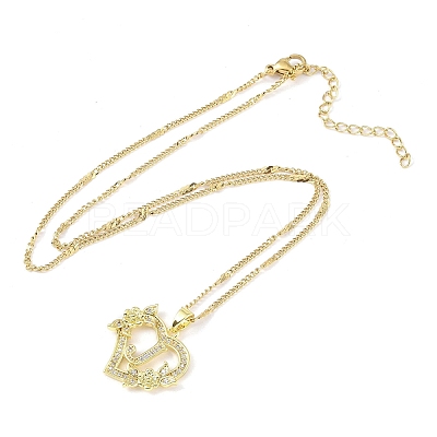 304 Stainless Steel Heart Pendant Necklaces with Cubic Zirconia LS-NJEW-H029-01G-J-1