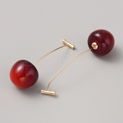 Red Resin Cherry Dangle Stud Earrings EJEW-SZC0003-01G-1