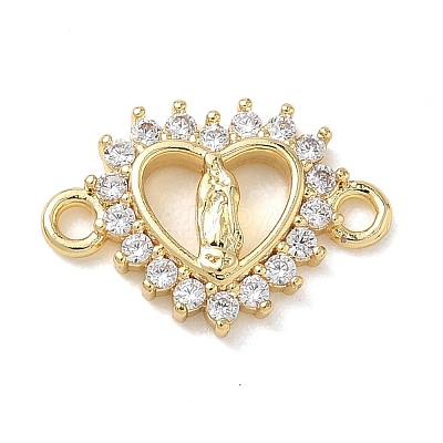 Brass Pave Clear Cubic Zirconia Religion Virgin Heart Links Connector Charms KK-L268-003G-1
